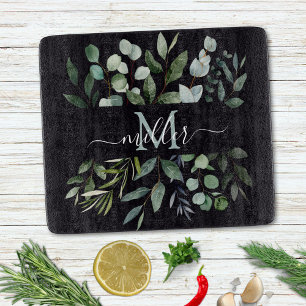 Planche À Découper Monogramme feuilles de verdure d'eucalyptus vert s