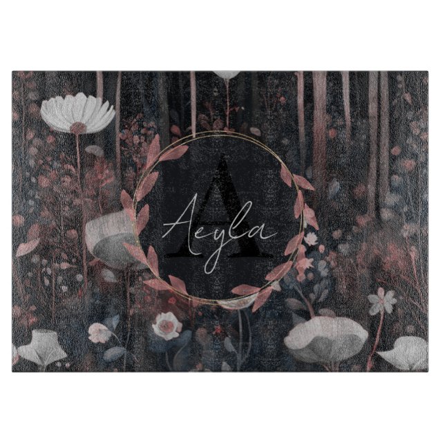 Planche À Découper Monogramme Fleur sauvage moderne Whimsical élégant (Devant)