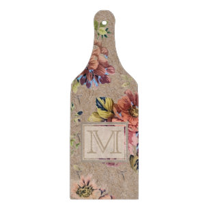 Planche À Découper Monogramme floral vintage rustique