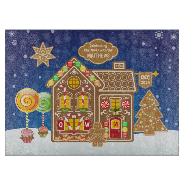 Planche À Découper Monogramme Gingerbread Maison Cookies de Noël Bonb (Devant)