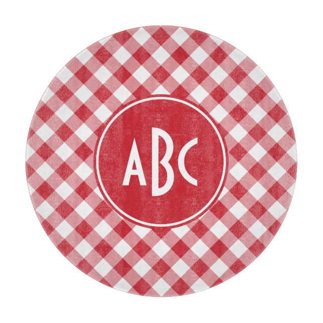 Planche À Découper Monogramme Gingham Rouge (Devant)
