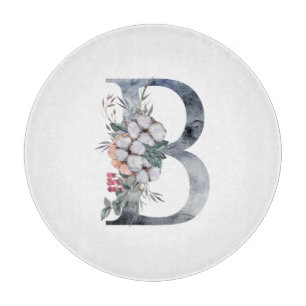Planche À Découper Monogramme Initial B Floral Bleu