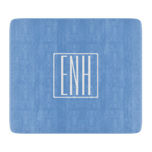 Planche À Découper Monogramme Initiales 3 Moderne Gras Bleu Clair