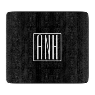 Planche À Découper Monogramme Initiales 3 Modernes Gras   Blanc Sur N