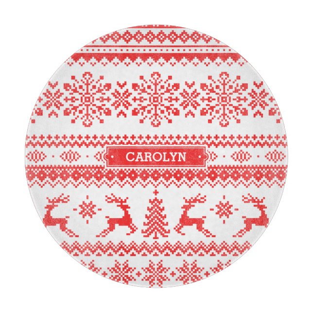 Planche À Découper Monogramme juste rouge de motif d'île de chandail (Devant)