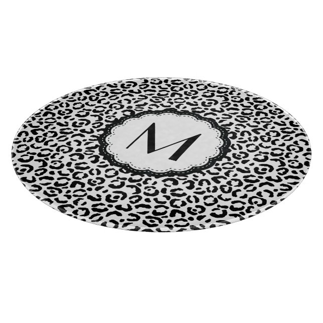 Planche À Découper Monogramme Léopard Noir et Blanc (Coin)
