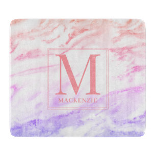 Planche À Découper Monogramme métallique en marbre arc-en-ciel