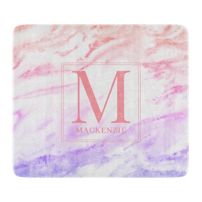 Planche À Découper Monogramme métallique en marbre arc-en-ciel (Devant)