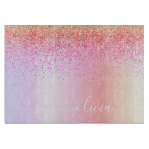 Planche À Découper Monogramme métallique pailleté girly pastel arc-en