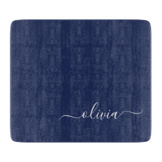 Planche À Découper Monogramme moderne bleu marine et blanc