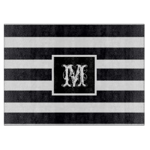 Planche À Découper Monogramme moderne Elegant Noir & Blanc Bande