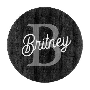 Planche À Découper Monogramme moderne élégant Nom noir Gris noir Scri