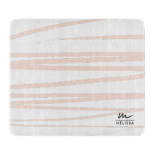 Planche À Découper Monogramme moderne Lignes rose pâle Art Abstrait