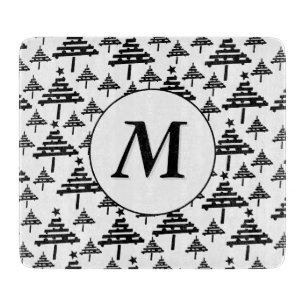 Planche À Découper Monogramme Motif noir blanc de Noël 