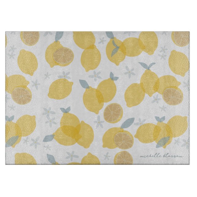 Planche À Découper Monogramme Motif Pastel Citrus Lemons (Devant)