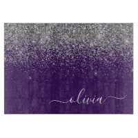 Monogramme Nom Paillettes Argent Violet Féminin