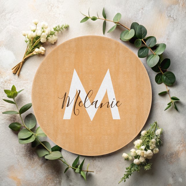 Planche À Découper monogramme orange rustique (Créateur téléchargé)