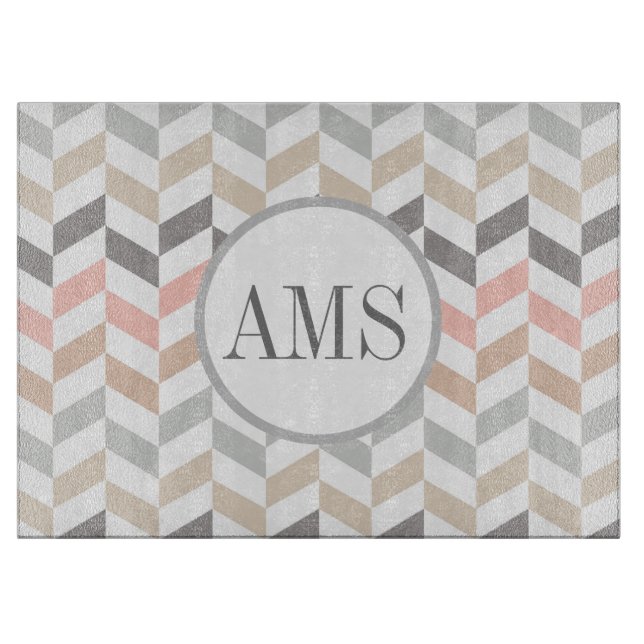Planche À Découper Monogramme Pastel Herringbone (Devant)