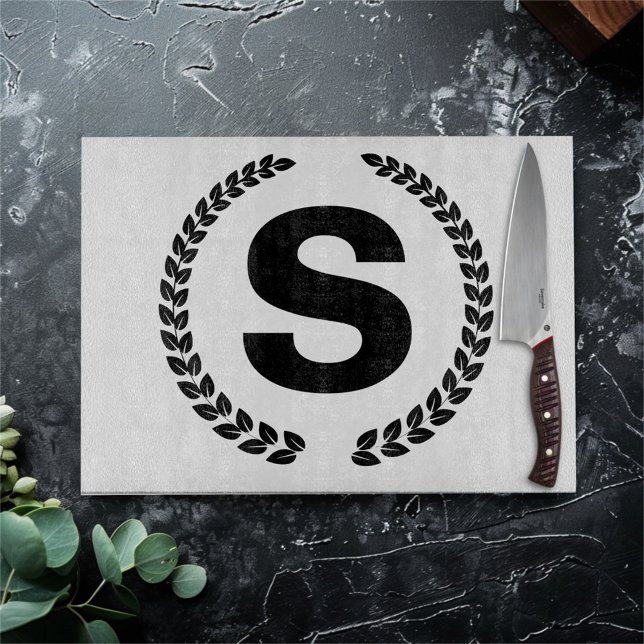 Planche À Découper Monogramme personnalisé avec feuilles de laurier (Créateur téléchargé)
