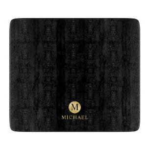 Planche À Découper Monogramme personnalisé de luxe noir et or