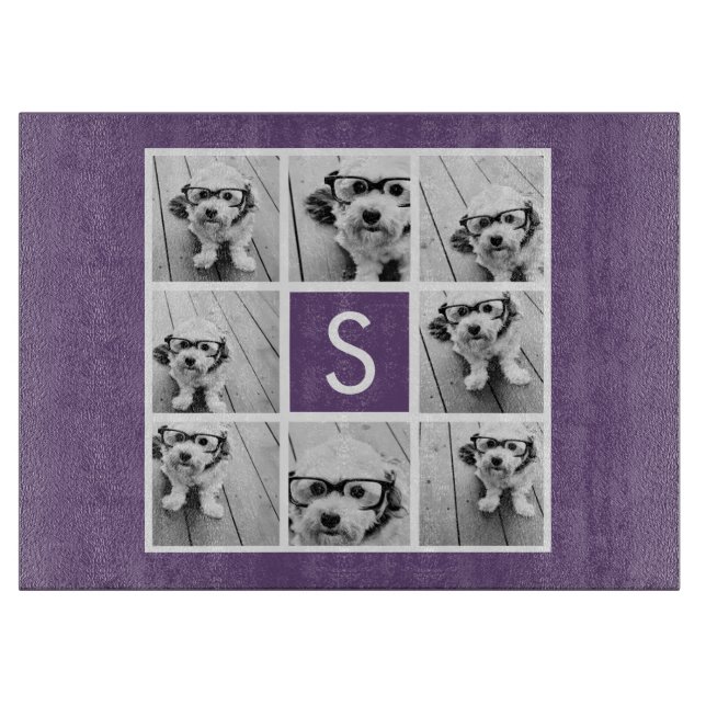 Planche À Découper Monogramme personnalisé Eggplant et collage photo  (Devant)