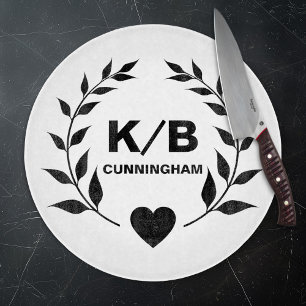 Planche À Découper Monogramme personnalisé et nom de famille Laurels 