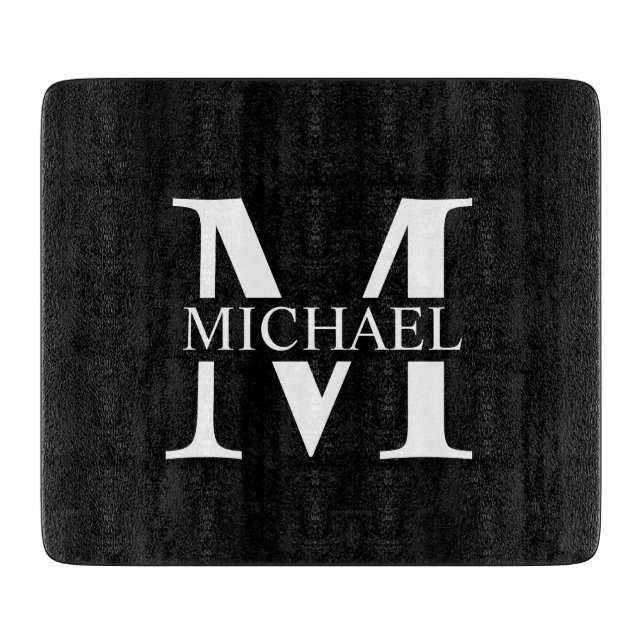 Planche À Découper Monogramme personnalisé noir et nom (Devant)