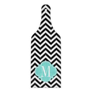 Planche À Découper Monogramme personnalisé par zigzag noir de Chevron