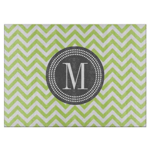 Planche À Découper Monogramme personnalisé par zigzag vert de Chevron (Devant)
