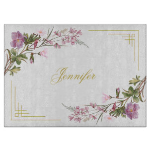 Planche À Découper Monogramme Purple Lilac Pink Bouquet Vintage migno