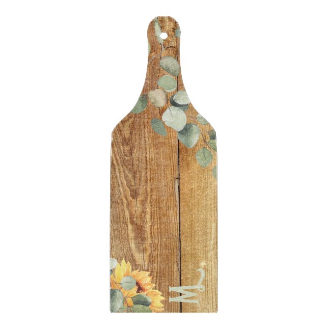 Planche À Découper Monogramme rustique Eucalyptus Tournesol Image en  (Devant)