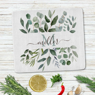 Planche À Découper Monogramme Sage Green Eucalyptus Feuilles de verdu