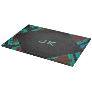 Planche À Découper Monogramme serpent impression Brown et Turquoise