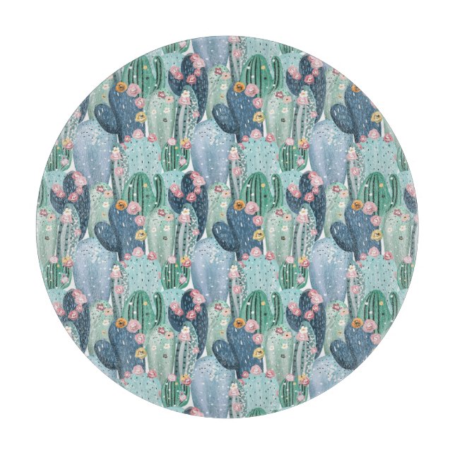 Planche À Découper Monogramme | Soft Patel Cactus Motif (Devant)