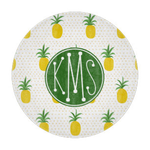 Planche À Découper Monogramme tropical d'or des ananas  