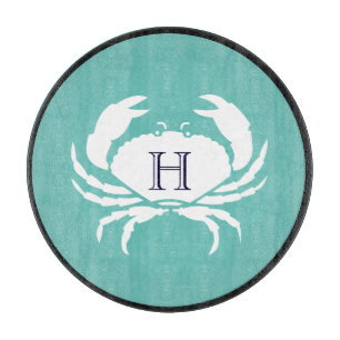 Planche À Découper Monogramme Turquoise Blanc Marine Bleu Crabe Nauti
