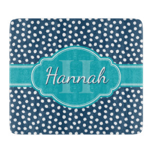 Planche À Découper Monogramme Turquoise de Motif à pointes blanches d