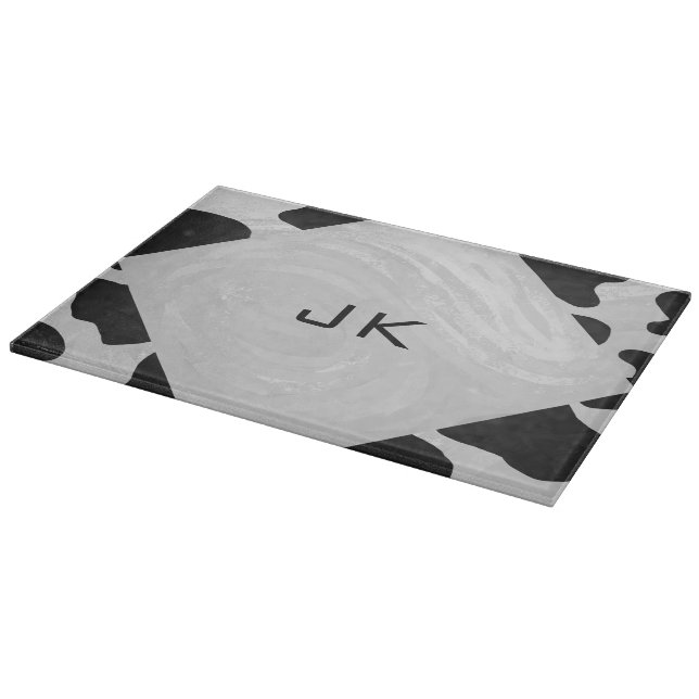 Planche À Découper Monogramme vache noir et blanc (Coin)