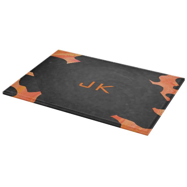 Planche À Découper Monogramme vache noir et orange Impression (Coin)