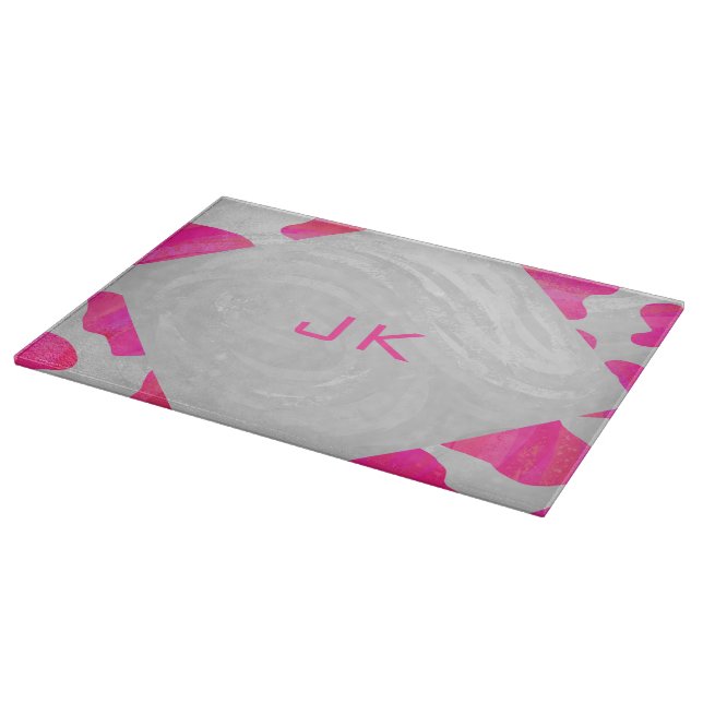 Planche À Découper Monogramme Vache rose et blanc chaud (Coin)