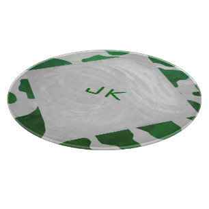 Planche À Découper Monogramme vert et blanc de vache