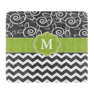 Planche À Découper Monogramme vert gris de Chevron