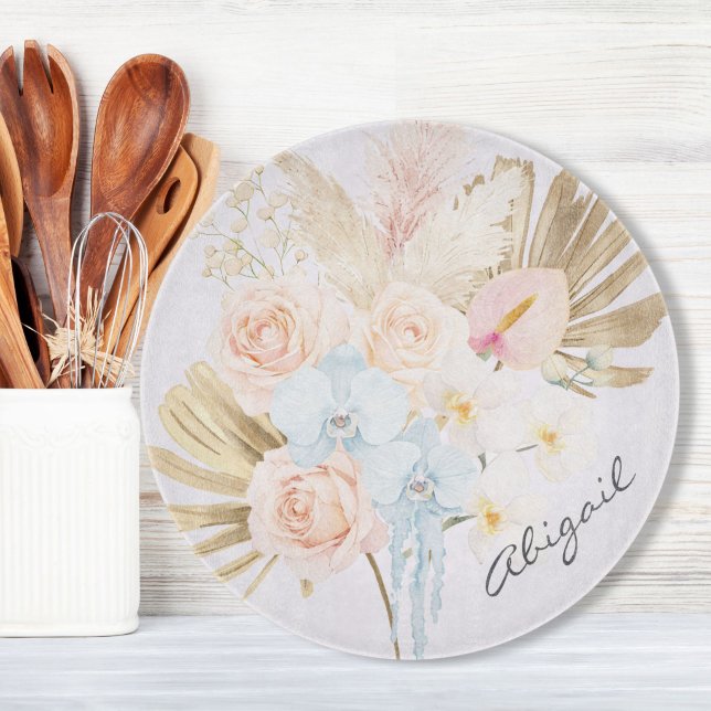 Planche À Découper Monogrammed Pretty Tropical Flower Bouquet Floral (Créateur téléchargé)