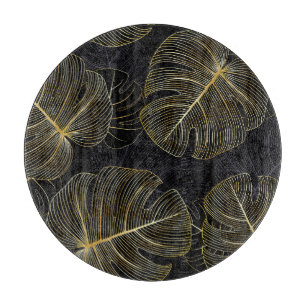 Planche À Découper Monstère dorée feuille, romantique sans couture fl