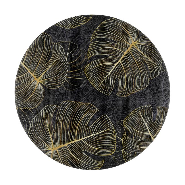 Planche À Découper Monstère dorée feuille, romantique sans couture fl (Devant)