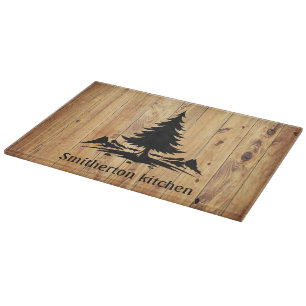 Planche À Découper Montagnes Arbres Rustique Bois Nom de famille Verr
