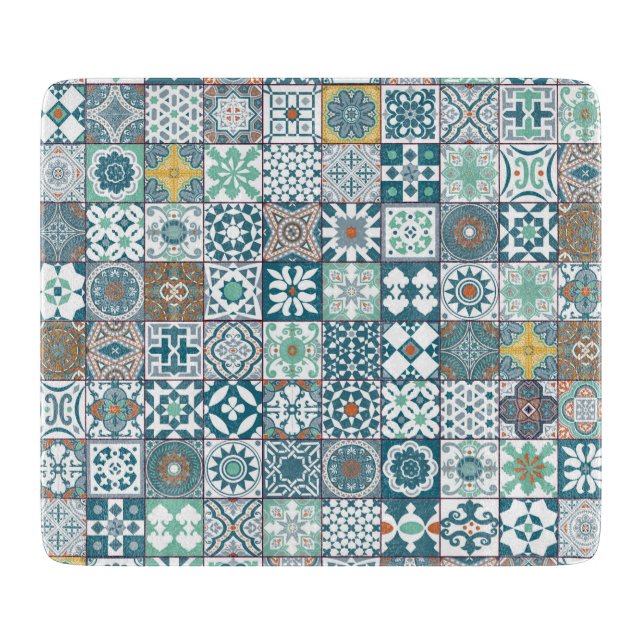 Planche À Découper Moroccan tile-orange et light turquoise (Devant)