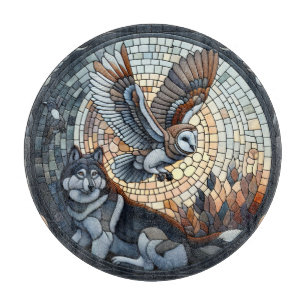 Planche À Découper Mosaïque de hibou et de loup Ai Art