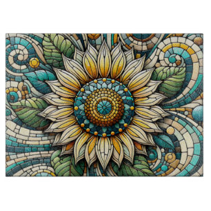Planche À Découper Mosaïque de verre coloré de tournesol