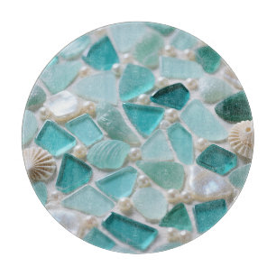 Planche À Découper Mosaïque de verre de mer Charme côtier turquoise